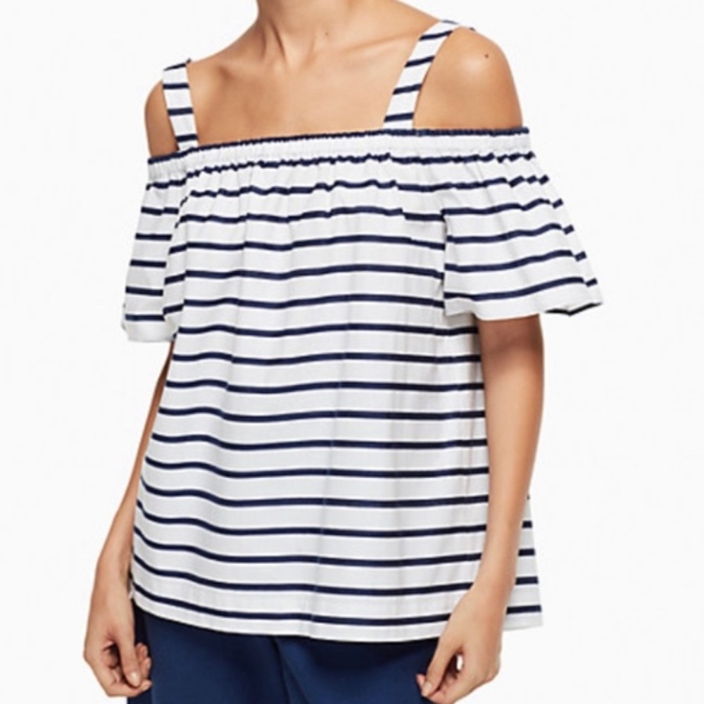 Kate Spade ♠️ Stripe Cotton Cold-Shoulder Top